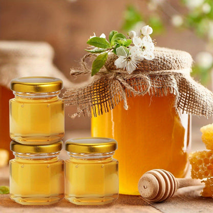 Ensemble de 60 pots en verre hexagonaux 1.5oz avec couvercles dorés - Baby Shower, Mariage, Favors & Gifts