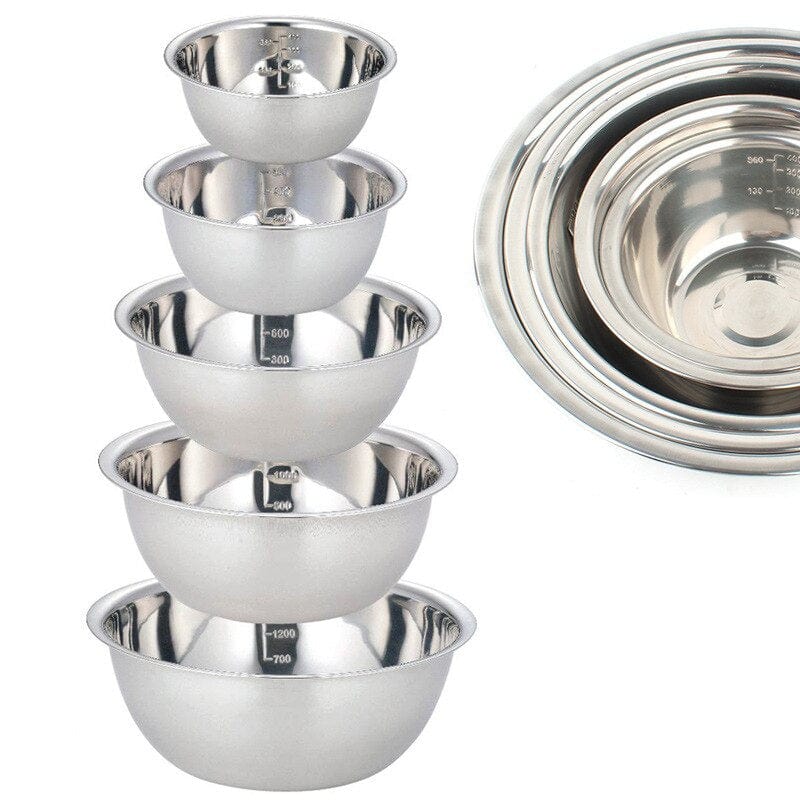 Ensemble de bols de mélange en acier inoxydable - Anti-dérapant - Parfait pour cuisine et pâtisserie Silvery