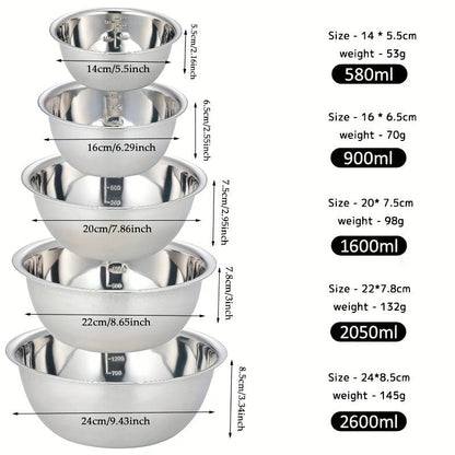Ensemble de bols de mélange en acier inoxydable - Anti-dérapant - Parfait pour cuisine et pâtisserie
