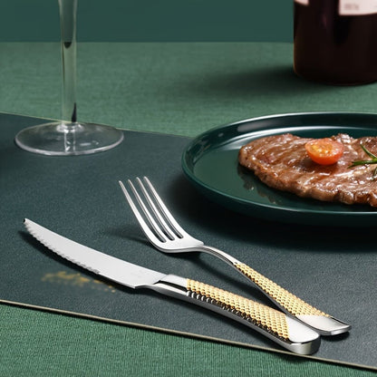 Ensemble de Couverts Étoile en Acier Inoxydable 24pcs - Couteau à Steak, Fourchette, Cuillère de Table, Cuillère à Dessert - Pour Hôtel et Restaurant