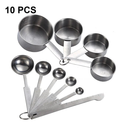 Ensemble de Cuillères et Tasses de Mesure en Acier Inoxydable - Pratique et Durable 10PCS