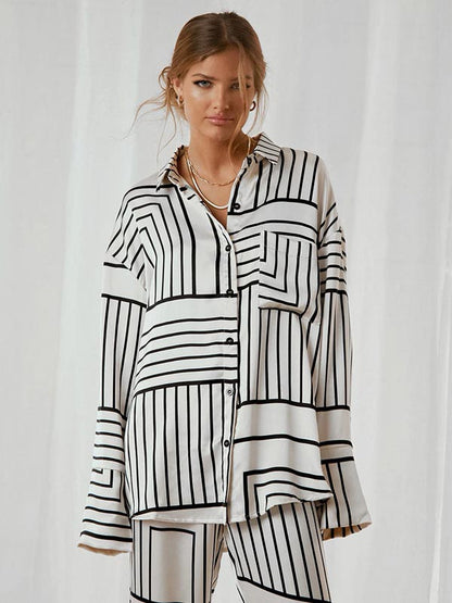 Ensemble Pyjama En Satin Pour Femme Blanc et Noir "Sillage de Nuit"