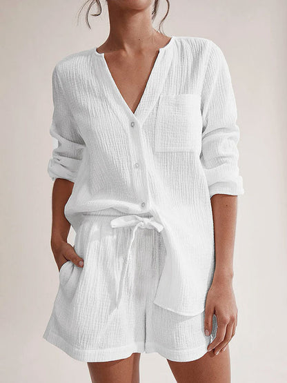 Ensemble Pyjama Short Blanc Pour Femme "Douceur de Brume"