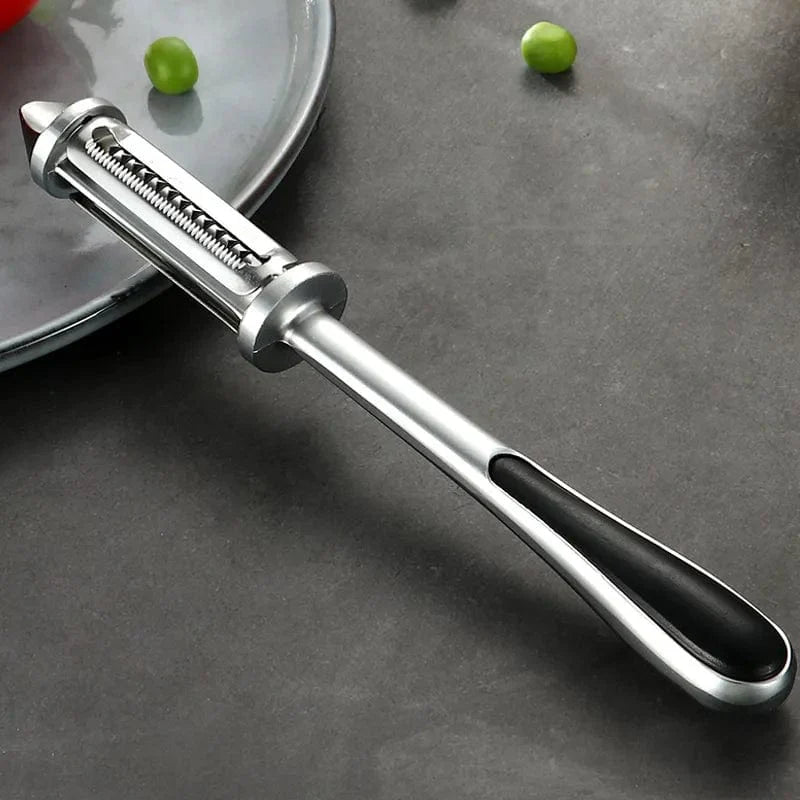 Éplucheur de Fruits et Légumes Multifonction Acier Inoxydable Zinc Alloy Ergonomique Silver