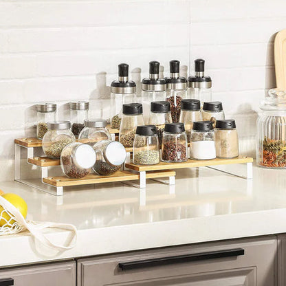 Etagère à épices en bambou pour comptoir de cuisine