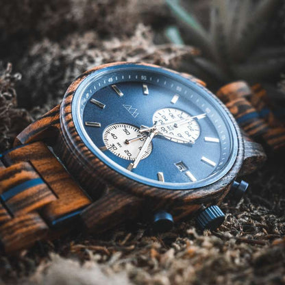 Montre en Bois Homme Artisanale - Brooklyn Blue