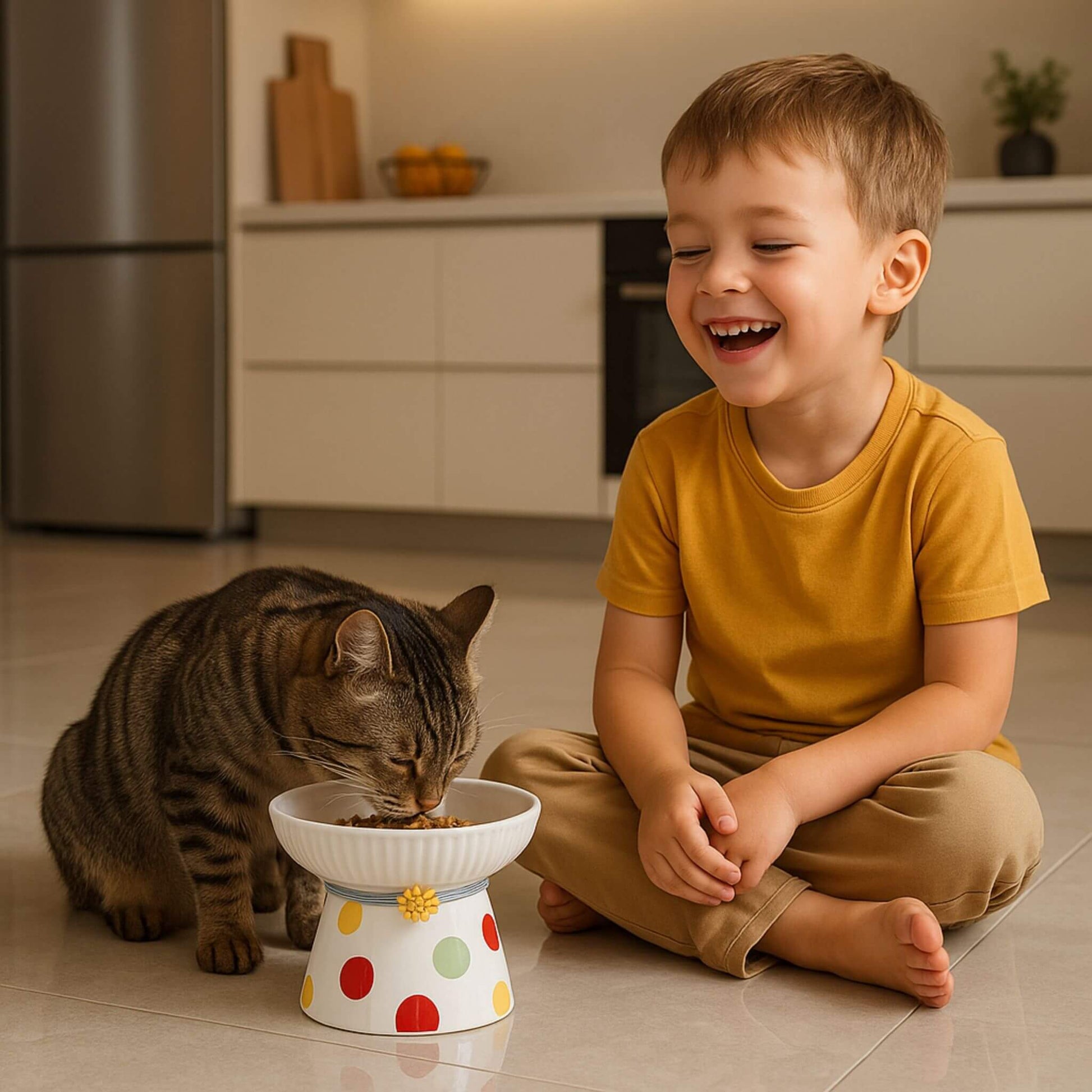 gamelle-chat-surélevée-pois-colorés