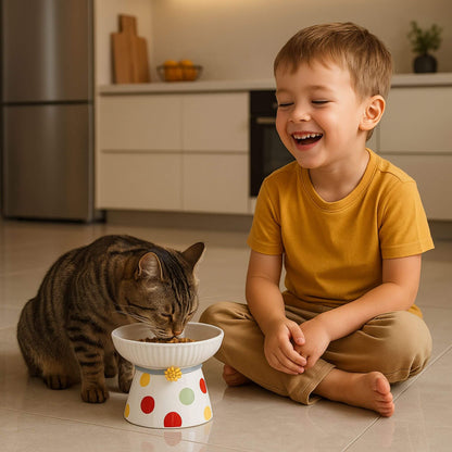gamelle-chat-surélevée-pois-colorés