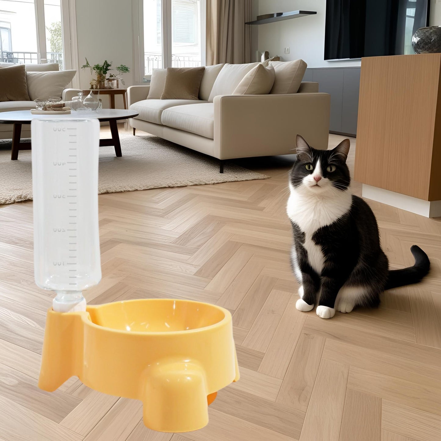 gamelle-pour-chat-surélevée-eau-jaune