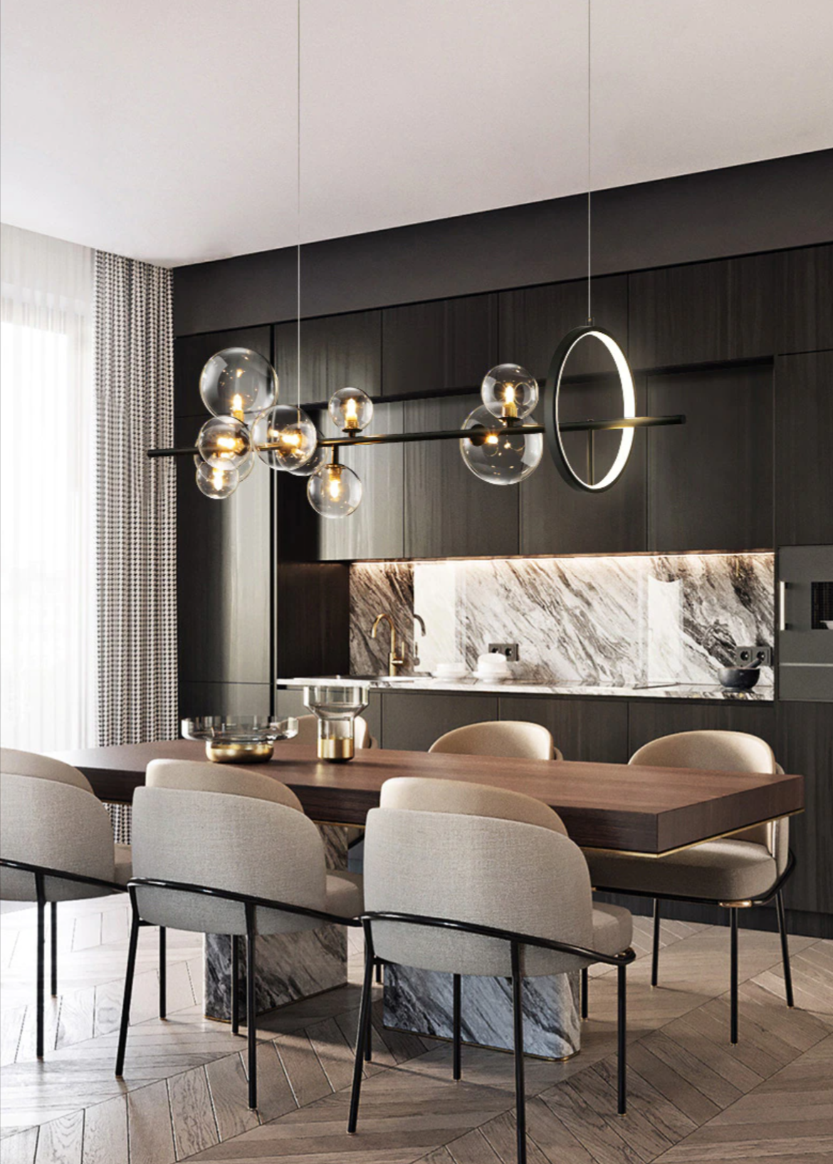 Chandelier Transparent en Verre - Design Unique en Forme de Bulles pour un Intérieur Moderne