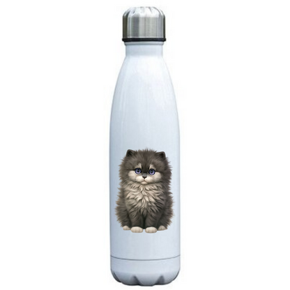 bouteille isotherme motif chat mignon gris et yeux bleus