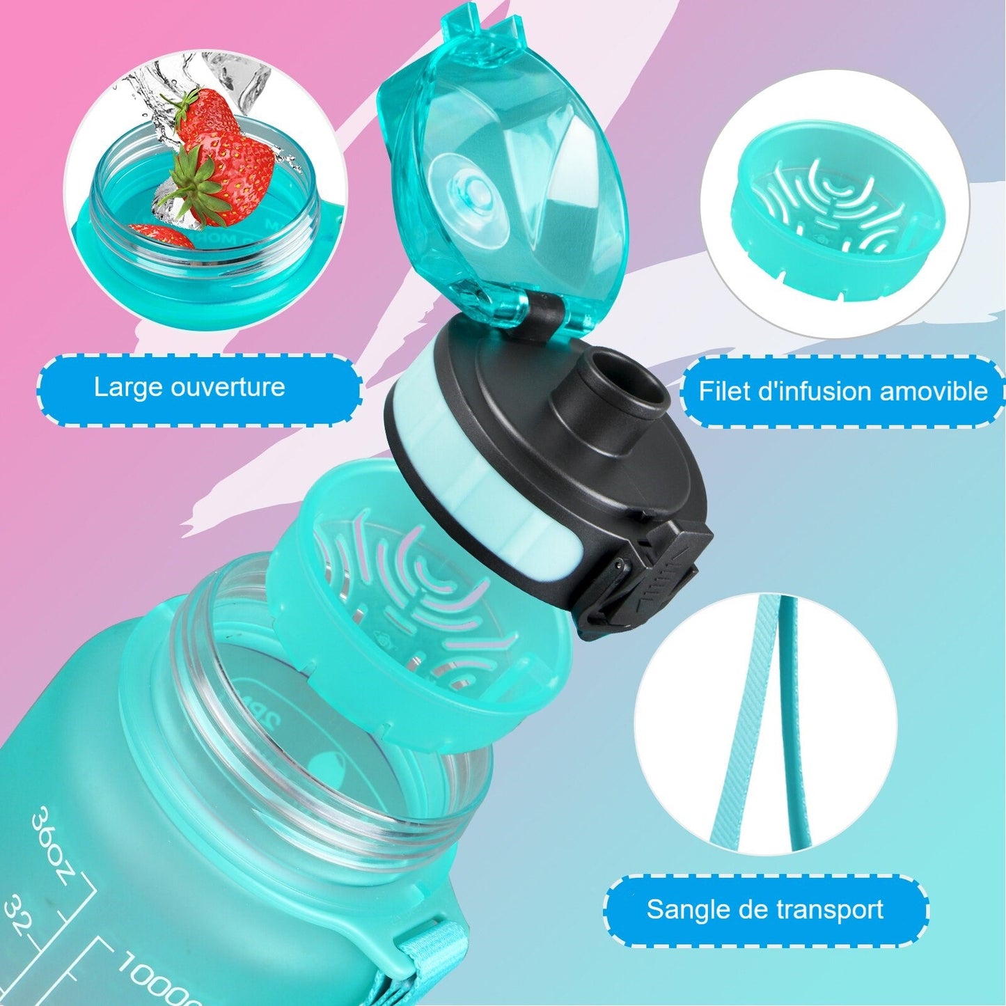 Gourde Sport 1L Bleu / Rouge