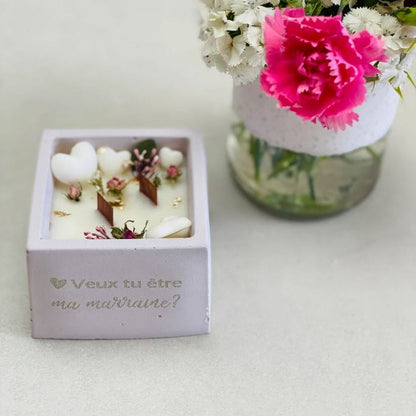 Bougie personnalisable – 2 mèches crépitantes, cœurs fondants & fleurs séchées