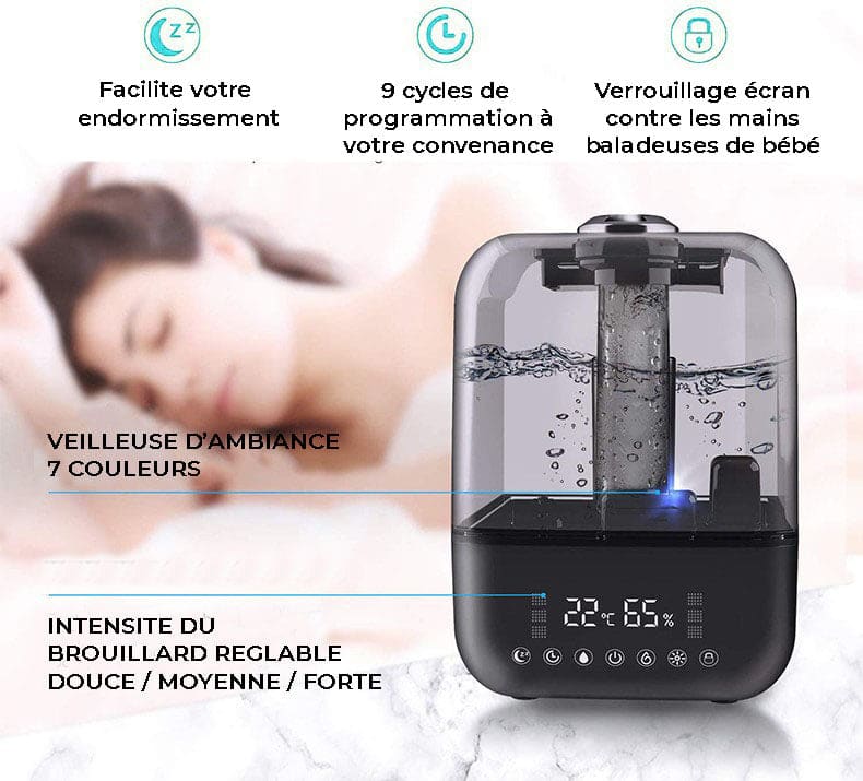 Humidificateur d'air 5L thermomètre hygromètre écran LED - NEON