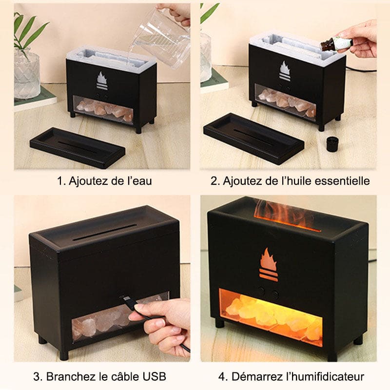Humidificateur d'air 3en1 pierre de sel effet flammes - ENOZ