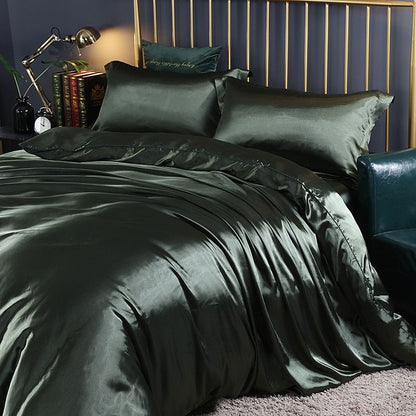 Set de luxe - Ensemble de literie en satin de soie | Comprenant une housse de couette et 2 taies d'oreiller