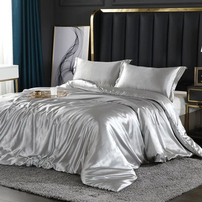 Set de luxe - Ensemble de literie en satin de soie | Comprenant une housse de couette et 2 taies d'oreiller