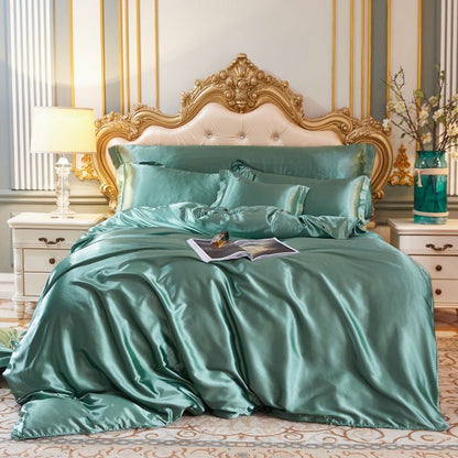 Set de luxe - Ensemble de literie en satin de soie | Comprenant une housse de couette et 2 taies d'oreiller