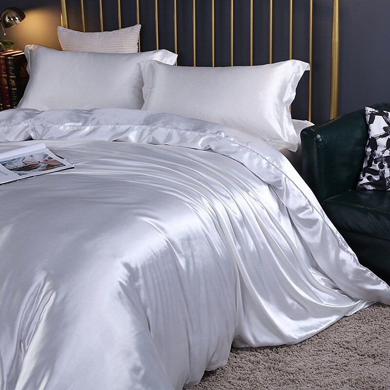 Set de luxe - Ensemble de literie en satin de soie | Comprenant une housse de couette et 2 taies d'oreiller