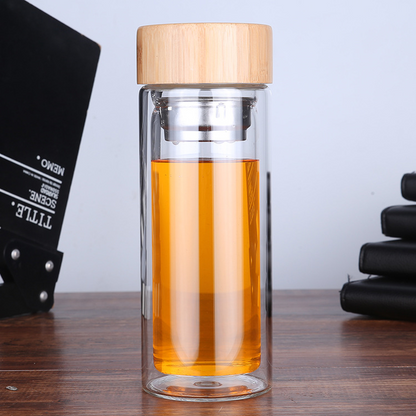 Gourde en Verre Infuseur Bois