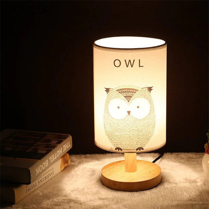 Lampe de chevet Bois Abat-jour Animaux  LampesDeChevet Hibou  