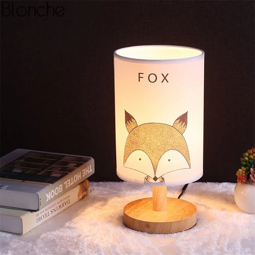 Lampe de chevet Bois Abat-jour Animaux  LampesDeChevet Renard  
