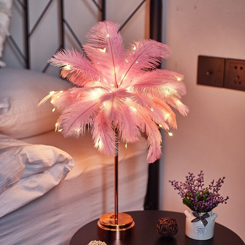 Lampe de chevet Plumes LED  LampesDeChevet Rose  