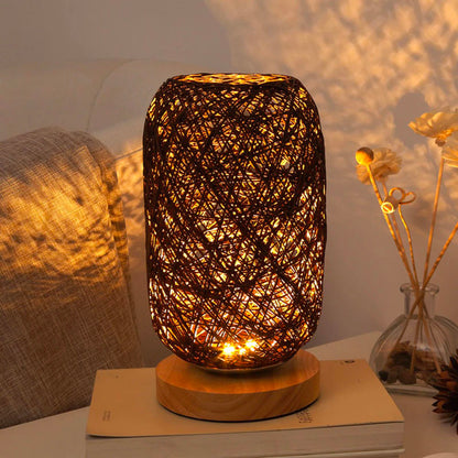 Lampe de chevet Rotin et Bois  LampesDeChevet Marron  