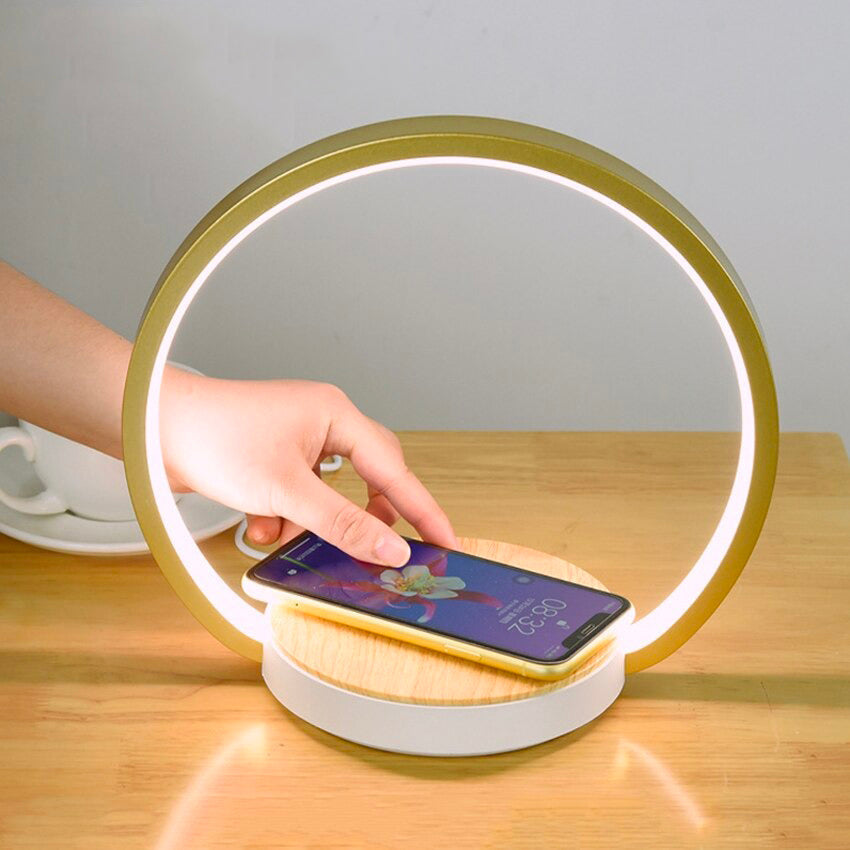 Lampe de chevet Tactile avec chargeur sans fil  LampesDeChevet Ronde Dorée 