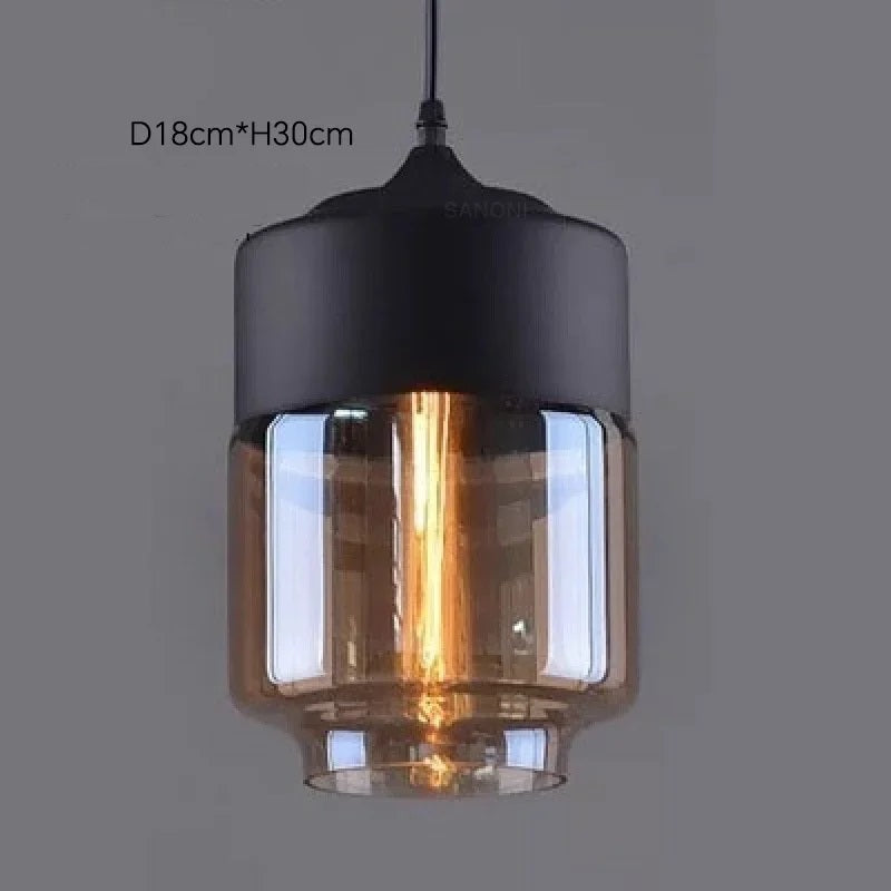Suspension Noire avec Verre Ambré