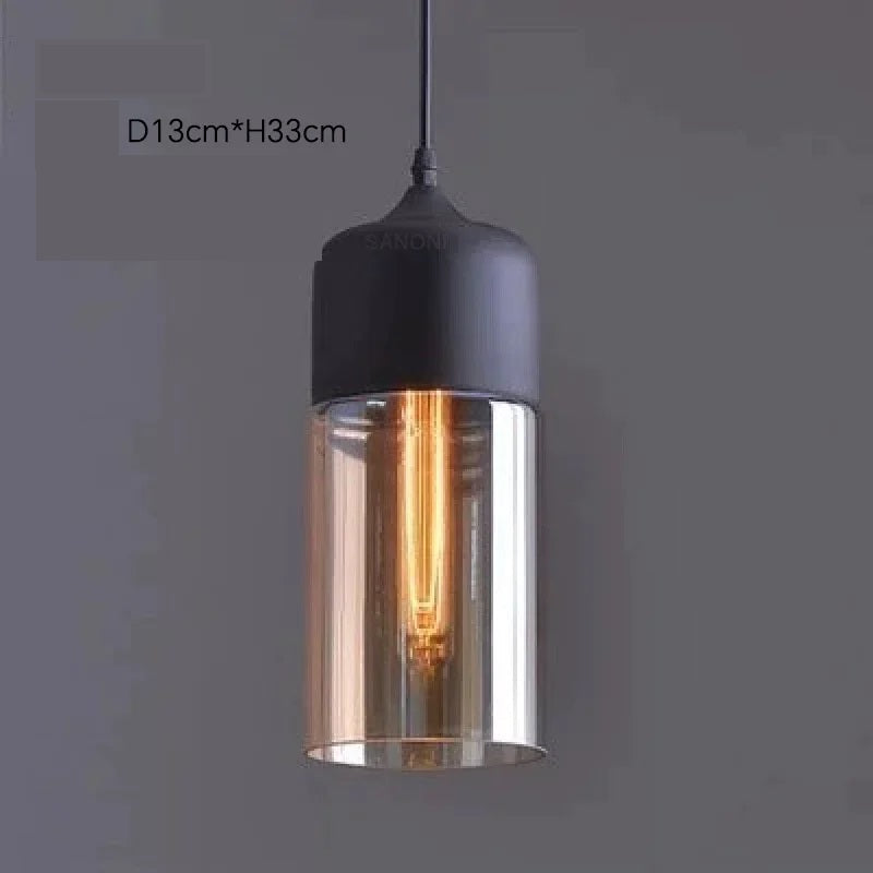 Suspension Noire avec Verre Ambré