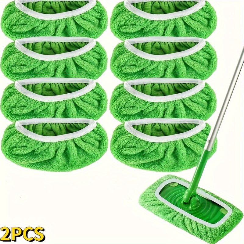 Lot 4 lingettes lavables pour balai plat - Absorption élevée, usage humide et sec, entretien facile Green / 2pcs