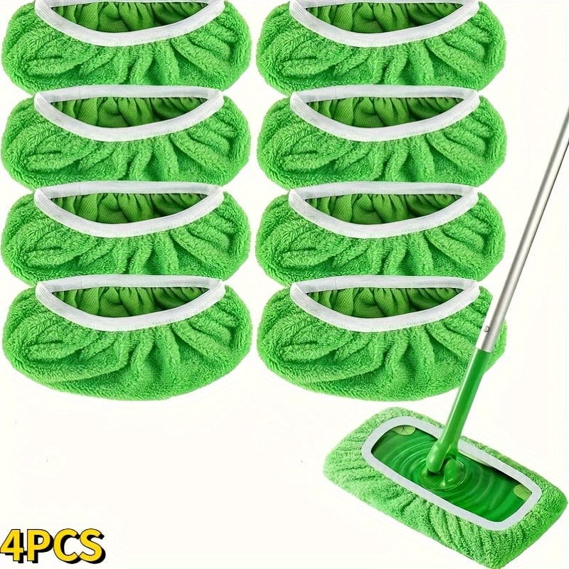 Lot 4 lingettes lavables pour balai plat - Absorption élevée, usage humide et sec, entretien facile Green / 4pcs