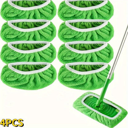 Lot 4 lingettes lavables pour balai plat - Absorption élevée, usage humide et sec, entretien facile Green / 4pcs