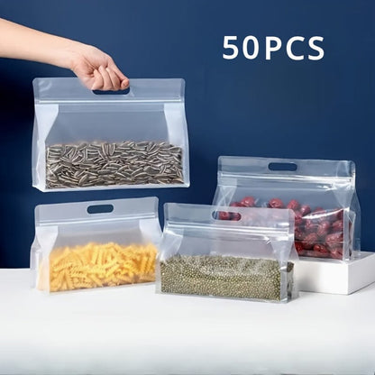 Lot de 50 sacs de conservation avec poignée pour aliments et ingrédients