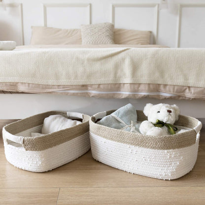 Lot de 2 Corbeilles à Linge Tressées Blanches Faîtes Main