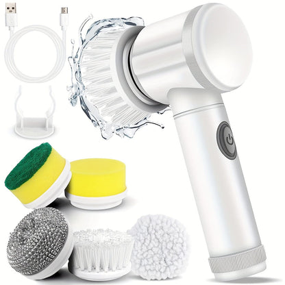 Lot de 5 brosses rotatives électriques, sans fil, rechargeable, pour salle de bain, cuisine, sols White