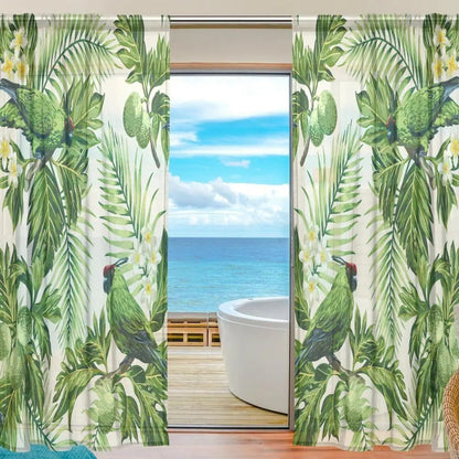 Lot de Deux Rideaux Jungle Transparents avec Feuilles
