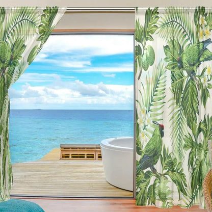 Lot de Deux Rideaux Jungle Transparents avec Feuilles