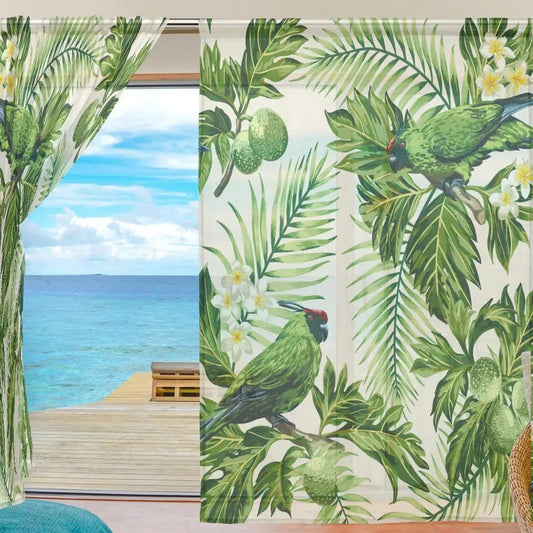 Lot de Deux Rideaux Jungle Transparents avec Feuilles