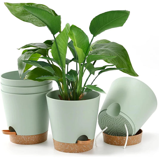 Lot de Trois Pots de Fleur Circulaire avec Réservoir Longue Durée