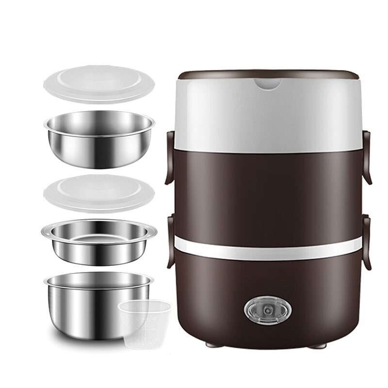 Lunch Box Chauffante Marron à 3 Étages