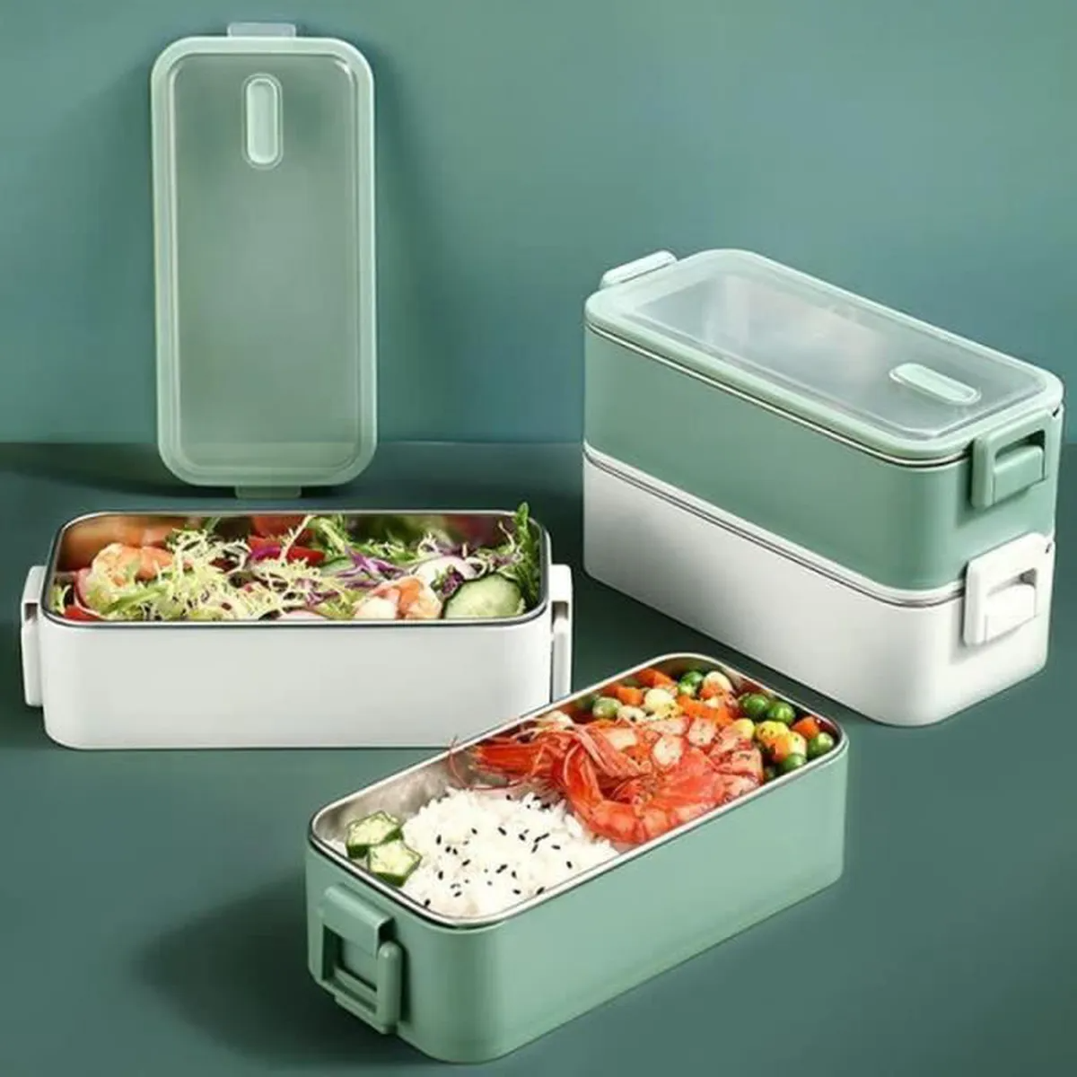 Lunch Box Inox Verte et Blanche