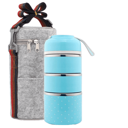 lunch box isotherme bleue trois compartiments avec sac