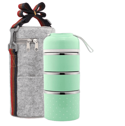 Lunch box isotherme verte trois compartiments avec sac