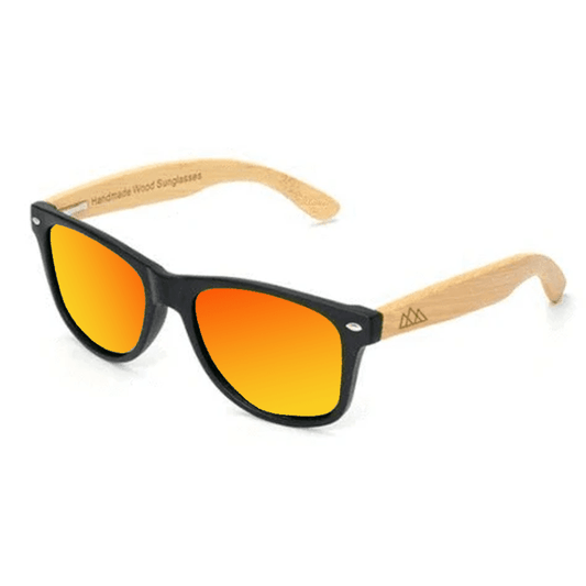 Lunette de Soleil Bois Homme - Wayfarer Noir Orange