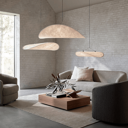 Suspension Japandi en Soie - Lampe à Pendentif Élégante LED avec Douille E27