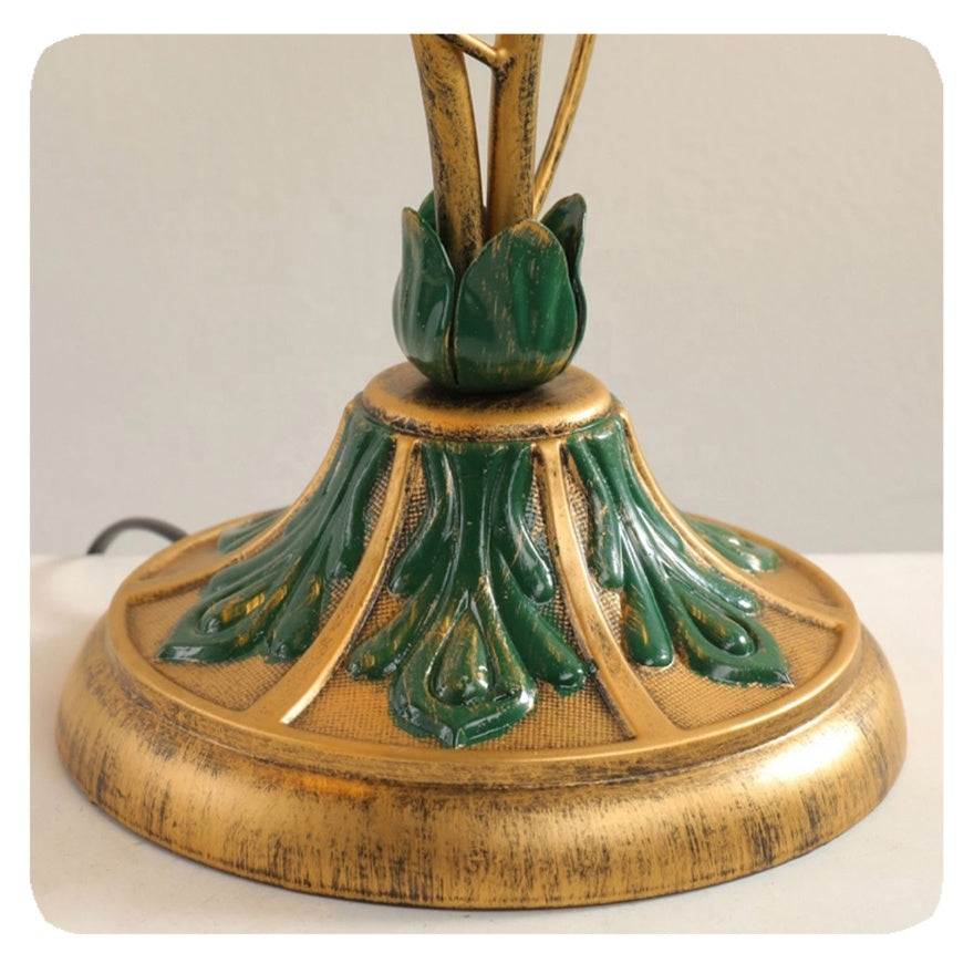 Lampe de Table Fleurie - Design Vintage en Fer, Cristal et Verre pour Chambre ou Salon