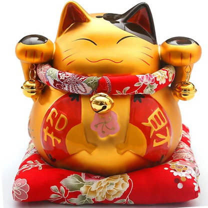 Maneki Neko Tirelire ’Éventails’ - Or / 11 x cm