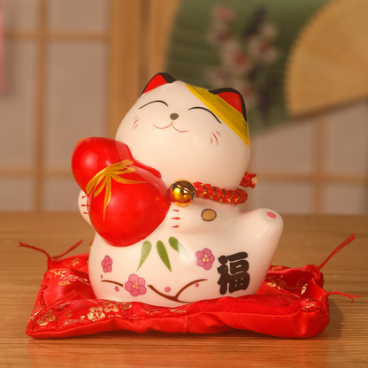Maneki Neko Tirelire ’Porcelaine’ - Gourde / 11 x cm